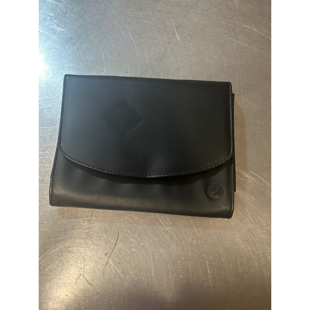 BMW Black Leather Owners Manual Portfolio Case Document Holder Logo Pouch